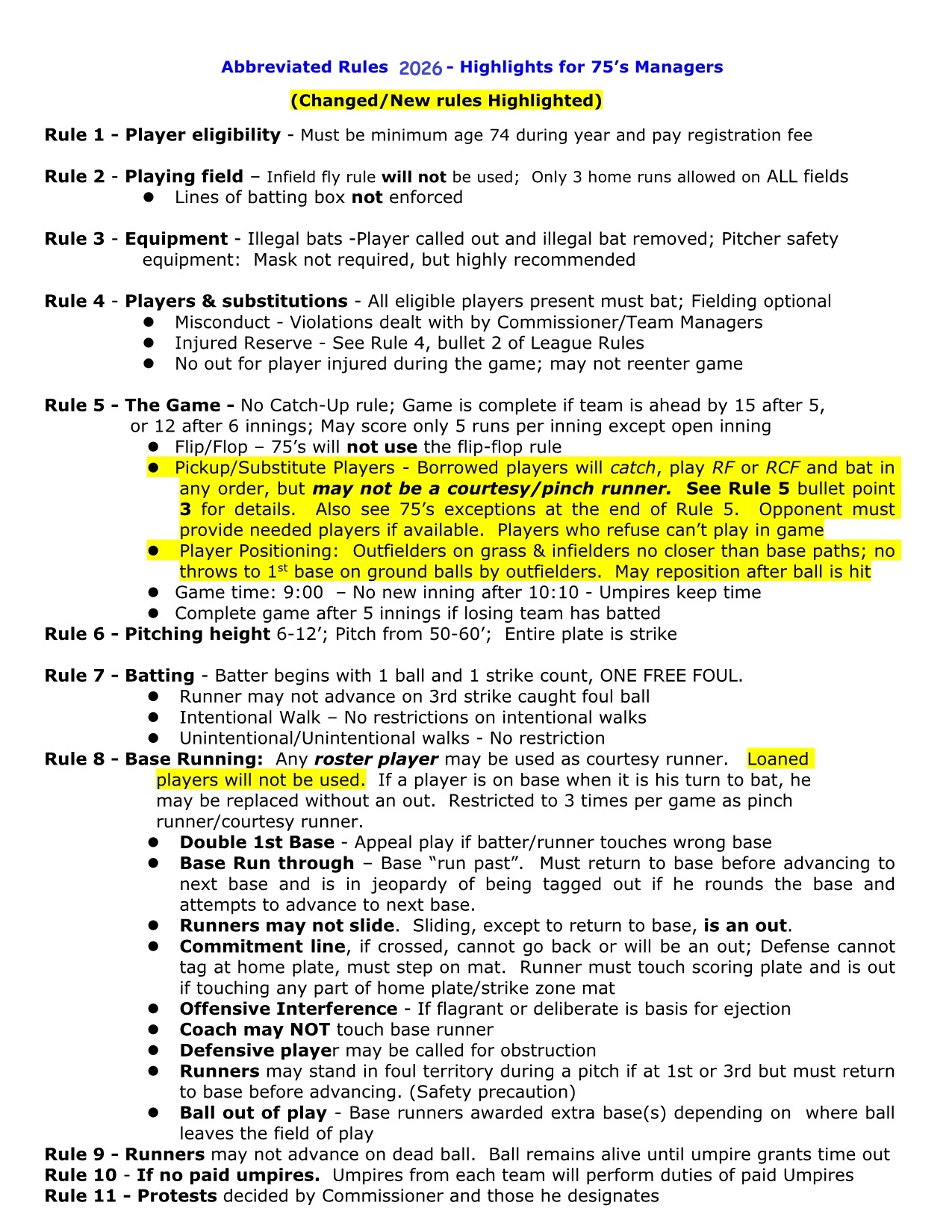 75 Managers Special Rules